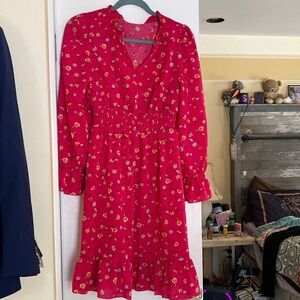 Babydoll Pink Floral Midi Dress